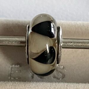 Authentic Pandora Sterling Silver Black/Grey Captivating Murano Charm ~ Retired